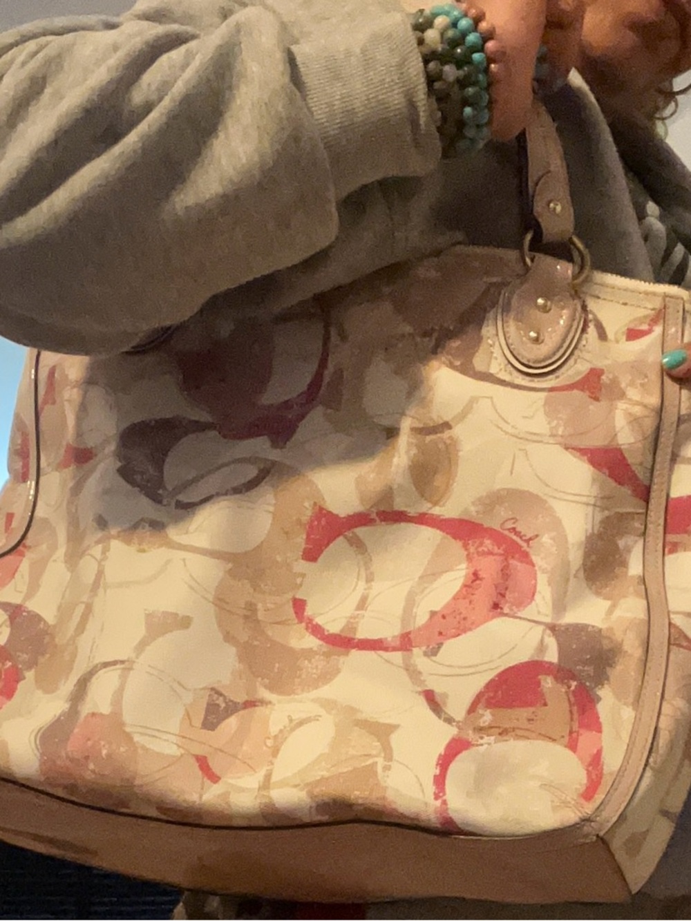Coach Poppy Graffiti Glam Tote Signature C Pink Khaki 14537 - Picture 12 of 13